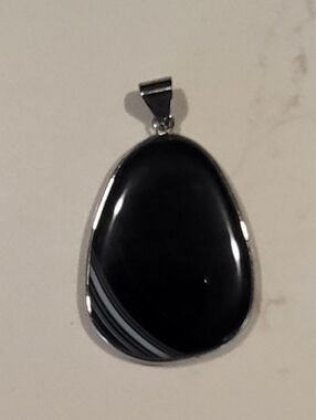 Natural Banded Black Statement Pendant.
